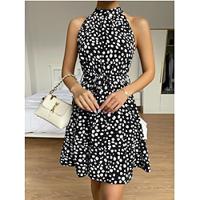 Women's Casual Dress Swing Dress Polka Dot Ruffle Print Crew Neck Mini Dress Streetwear Holiday Vacation Sleeveless Summer Lightinthebox