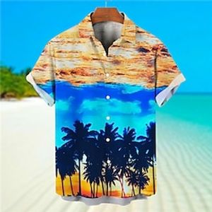 Men's Shirt Summer Hawaiian Shirt Coconut Tree Graphic Prints Turndown Blue Orange Street Casual Short Sleeves Button-Down Print Clothing Apparel Tropical Fashion Hawaiian Designer Lightinthebox