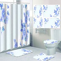 Blue Flower Rattan Pattern Printing Bathroom Shower Curtain Leisure Toilet Four-piece Design miniinthebox Blue Flower Rattan Pattern Printing Bathroom Shower Curtain Leisure Toilet Four-piece Design miniinthebox