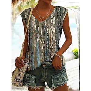 Women's Tank Top Floral Polka Dot Blue Green Print Sleeveless Casual Fashion V Neck Regular Fit Summer Lightinthebox