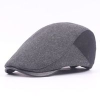 Mens Wool Felt Solid Beret Caps Casual PU Brim Warm Visor Gastby Hats Adjustable