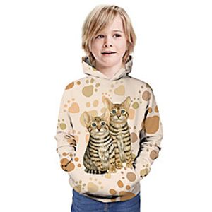 Kids Boys' Hoodie  Sweatshirt Long Sleeve Cat 3D Print Animal Unisex Blush Children Tops Summer Active Daily Wear Regular Fit 3-13 Years miniinthebox