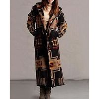Women's Winter Coat Aztec Print Overcoat Long Coat Warm Heated Hoodie Jacket Long Sleeve Geometric White Black Yellow miniinthebox - thumbnail