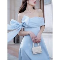 A-Line Evening Gown Elegant Dress Formal Ankle Length Short Sleeve Off Shoulder Imitation Silk with Bow(s) Pleats 2023 Lightinthebox - thumbnail