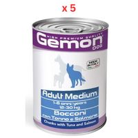 Gemon Dog Wet Food, Chunks Adult Medium With Tuna And Salmon 415gm (Pack Of 5)