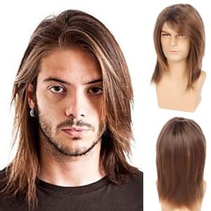 Brown Wigs for Men Men'S Curly Hair Long Wig Dark Gradient Brown Halloween Makeup Wig Lightinthebox