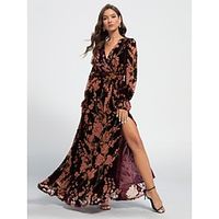 Women's Velvet Dress Prom Dress Party Dress Long Dress Maxi Dress Black Long Sleeve Floral Print Summer Spring Fall V Neck Elegant Winter Dress Wedding Guest Birthday S M L XL XXL Lightinthebox - thumbnail