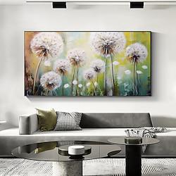 Original Dandelion Texture Painting White Floral Hand-Painted Oil Painting Spring Decor Plant Landscape Wall Art Living Room Wall Decor (No Frame) Lightinthebox