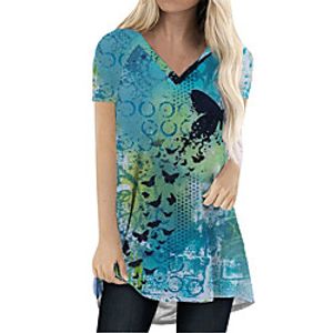 Women's T Shirt Dress Tee Dress Short Mini Dress Blue Yellow Short Sleeve Print Animal Print Spring Summer V Neck Casual 2021 S M L XL XXL 3XL Lightinthebox