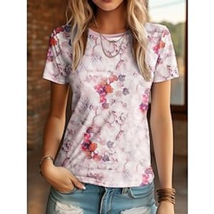 Women's T shirt Tee Floral Yellow Pink Blue Print Short Sleeve Daily Weekend Fashion Round Neck Regular Fit Summer Lightinthebox