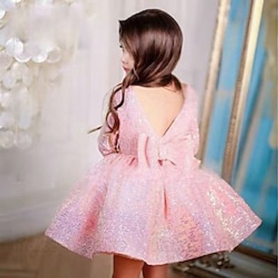 Kids Girls' Party Dress Solid Color Short Sleeve Graduation Pegeant Sequins Daily Princess Beautiful Cotton Knee-length Party Dress Spring Fall Winter 2-13 Years claret Rose Gold Yellow Lightinthebox