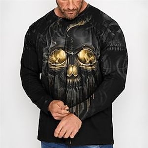 Men's Plus Size T shirt Tee Big and Tall Graphic Crew Neck Long Sleeve Spring   Fall Basic Fashion Streetwear Comfortable Casual Sports Tops  Skull Lightinthebox