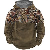 Color Block Tribal Men's Daily 3D Print Hoodie Holiday Going out Streetwear Hoodies Blue Brown Long Sleeve Hooded Print Lace up Spring   Fall Designer Hoodie Sweatshirt Lightinthebox - thumbnail
