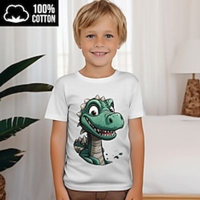 Boys 3D Cartoon Dinosaur Tee Shirt Short Sleeve 3D Print Summer Active Sports Fashion 100% Cotton Kids 3-12 Years Crew Neck Outdoor Casual Daily Regular Fit Lightinthebox