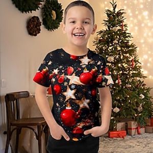 Christmas Boys 3D Christmas Tree Tee Shirt Short Sleeve 3D Print Fall Active Sports Fashion Polyester Kids 3-12 Years Outdoor Casual Daily Regular Fit Lightinthebox