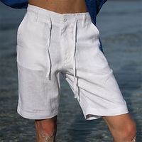 Men's Shorts Linen Shorts Summer Shorts Pocket Drawstring Straight Leg Plain Comfort Breathable Short Casual Daily Holiday Linen Cotton Blend Fashion Designer White miniinthebox