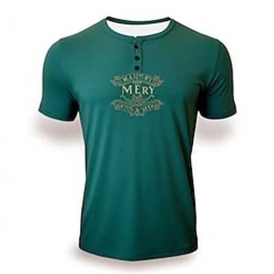 Graphic Mardi Gras Fashion Retro Vintage Classic Men's 3D Print T shirt Tee Henley Shirt Sports Outdoor Holiday Going out T shirt Dark Green Short Sleeve Henley Shirt Spring  Summer Clothing Apparel Lightinthebox