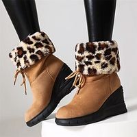 Women's Boots Platform Boots Snow Boots Lolita Outdoor Daily Mid Calf Boots Booties Ankle Boots Winter Wedge Heel Casual Comfort Faux Fur Faux Suede Camel Black miniinthebox - thumbnail