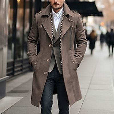 Men's Winter Coat Wool Coat Overcoat Daily Wear Going out Winter Polyester Thermal Warm Washable Outerwear Clothing Apparel Fashion Warm Ups Plain Pocket Stand Collar Zipper Lightinthebox