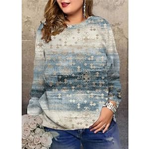 Women's Plus Size Tops Pullover Sweatshirt Hoodie Sweatshirt Color Gradient Print Long Sleeve Round Neck Streetwear Daily Vacation Polyester Fall Winter Blue Lightinthebox