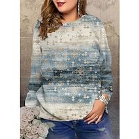 Women's Plus Size Tops Pullover Sweatshirt Hoodie Sweatshirt Color Gradient Print Long Sleeve Round Neck Streetwear Daily Vacation Polyester Fall Winter Blue Lightinthebox - thumbnail