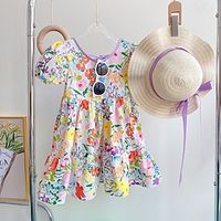 Kids Girls' Floral Dress Graphic Floral Dress Casual Crew Neck Short Sleeve Active Dress 2-8 Years Summer Multicolor Lightinthebox - thumbnail