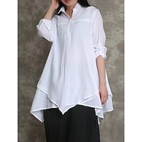 Women's Shirt Blouse Linen White Navy Blue Plain Button Flowing tunic Long Sleeve Casual Fashion Shirt Collar Regular Fit Spring   Fall Lightinthebox - thumbnail