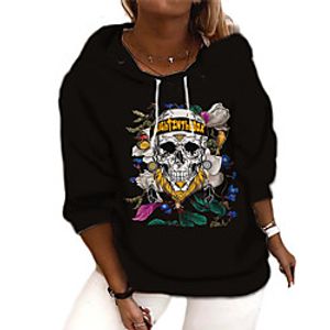 Women's Plus Size Tops Hoodie Sweatshirt Floral Graphic Skull Print Long Sleeve V Neck Streetwear Halloween Fall Winter Black Big Size XL XXL 3XL 4XL 5XL miniinthebox