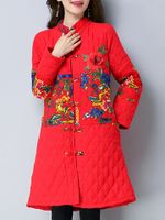 Folk Style Floral Thicken Women Coats