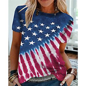 Women's T shirt American Flag National Flag Round Neck Basic Tops Blue Lightinthebox