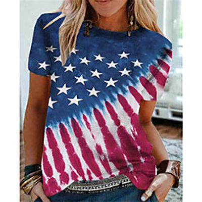 Women's T shirt American Flag National Flag Round Neck Basic Tops Blue Lightinthebox