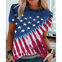 Women's T shirt American Flag National Flag Round Neck Basic Tops Blue Lightinthebox - thumbnail