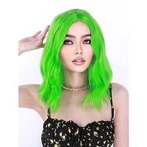 Short Bob Wig 14IN Short Curly Wavy Green Wig For Women Girls Heat Resistant Hight Density Synthetic Wigs Christmas Party Wigs Lightinthebox