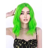 Short Bob Wig 14IN Short Curly Wavy Green Wig For Women Girls Heat Resistant Hight Density Synthetic Wigs Christmas Party Wigs Lightinthebox - thumbnail