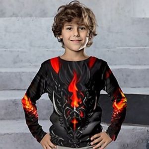 Boys 3D Fire Tee Shirt Long Sleeve 3D Print Spring Fall Sports Fashion Streetwear Polyester Kids 3-12 Years Crew Neck Outdoor Casual Daily Regular Fit Lightinthebox