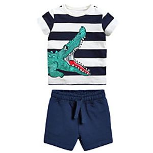 Kids Boys' Clothing Set 2 Pieces Short Sleeve Dusty Blue Stripe Animal Print Indoor Outdoor Casual Daily Regular 2-8 Years miniinthebox