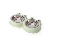 Pets Club Frog Shaped Double Bowl With Steel Bowl 156ML - For Cats And Dogs