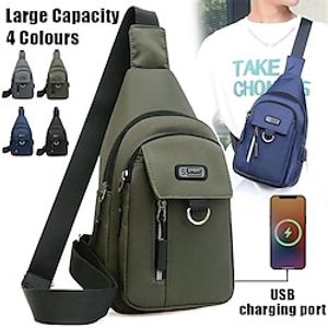 Men's Crossbody Bag Shoulder Bag Chest Bag Nylon Outdoor Daily Holiday Zipper Large Capacity Waterproof Lightweight Solid Color ArmyGreen Black Blue miniinthebox