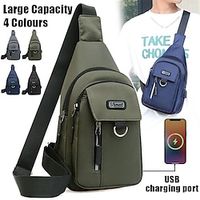 Men's Crossbody Bag Shoulder Bag Chest Bag Nylon Outdoor Daily Holiday Zipper Large Capacity Waterproof Lightweight Solid Color ArmyGreen Black Blue miniinthebox - thumbnail