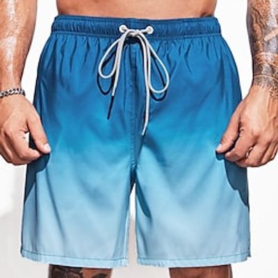 Men's Board Shorts Swim Shorts Swim Trunks Summer Shorts Beach Shorts Drawstring with Mesh lining Elastic Waist Gradient Quick Dry Short Casual Daily Holiday Boho Hawaiian Blue Micro-elastic Lightinthebox