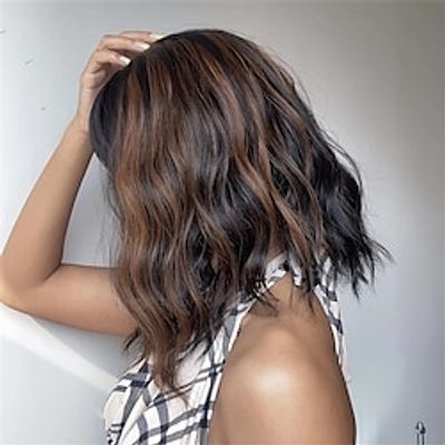 Highlight Wig With Bangs Short Body Wave Bob Wigs For Women, 16 Inch Layered Synthetic Wigs For Daily Use Lightinthebox