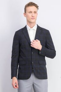 Mens Retined Plaid Blazer  Dark Grey/Blue
