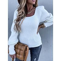 Women's Pullover Sweater Classic Style Solid Color Elegant Casual Long Sleeve Sweater Cardigans Square Neck Fall Winter White Apricot Lightinthebox - thumbnail