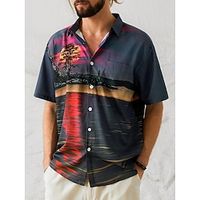 Men's Shirt Graphic Prints Turndown Gray Street Casual Short Sleeves Button-Down Print Clothing Apparel Fashion Streetwear Designer Soft miniinthebox - thumbnail