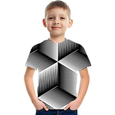 Kids Boys' T shirt Tee Short Sleeve Graphic Optical Illusion Color Block Rainbow Children Tops Summer Active Streetwear Sports 3-12 Years miniinthebox