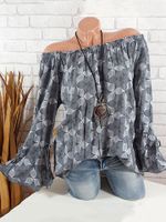 Casual Printed Off Shoulder Flare Sleeve Blouse