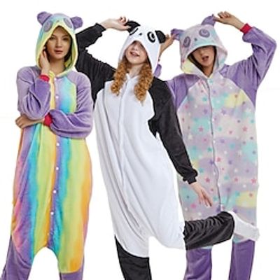 Adults' Kigurumi Pajamas Nightwear Onesie Pajamas Panda Animal Animal Onesie Pajamas Cute Flannelette polyester fibre Cosplay For Men and Women Animal Sleepwear Cartoon Lightinthebox