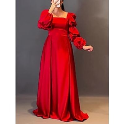 A-Line Evening Gown Elegant Dress Formal Christmas Red Green Dress Sweep Brush Train Long Sleeve Square Neck Satin with Pleats 2023 Lightinthebox A-Line Evening Gown Elegant Dress Formal Christmas Red Green Dress Sweep Brush Train Long Sleeve Square Neck Satin with Pleats 2023 Lightinthebox