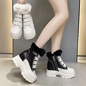 Women's Sneakers Boots Snow Boots High Top Sneakers Outdoor Daily Fleece Lined Booties Ankle Boots Hidden Heel Round Toe Fashion Plush Casual Faux Leather Faux Fur Elastic Band Solid Color Color Block Lightinthebox