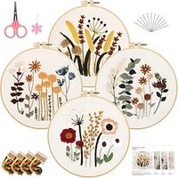 Embroidery Kits DIY Embroidery Starter Kit with Plant Flower Pattern Bamboo Embroidery Hoop Color Threads Cross Stitch Ki miniinthebox